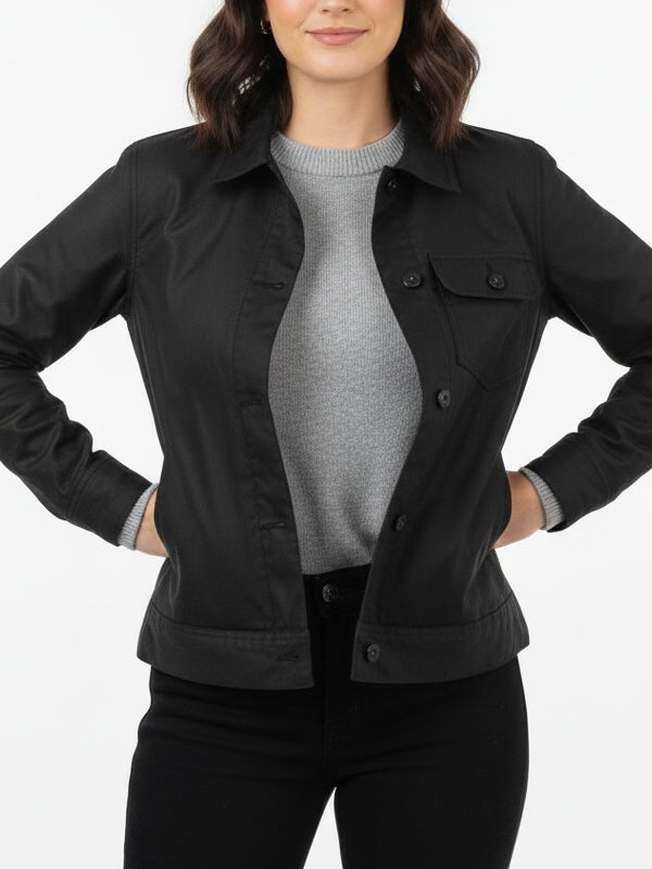 Women's Slim fit Plain Canvas Black Jacket - view 2