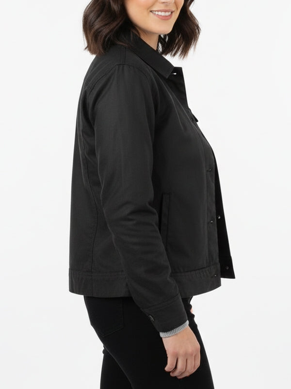Women's Slim fit Plain Canvas Black Jacket - view 3