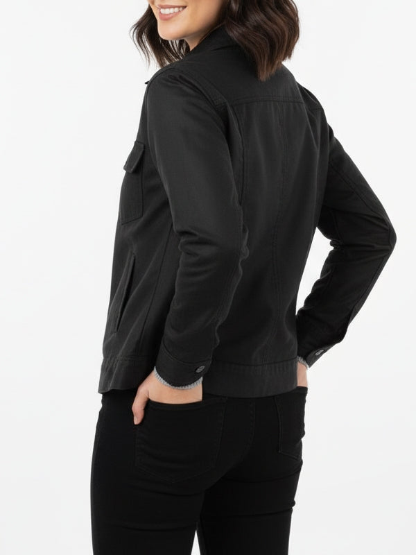 Women's Slim fit Plain Canvas Black Jacket - view 4