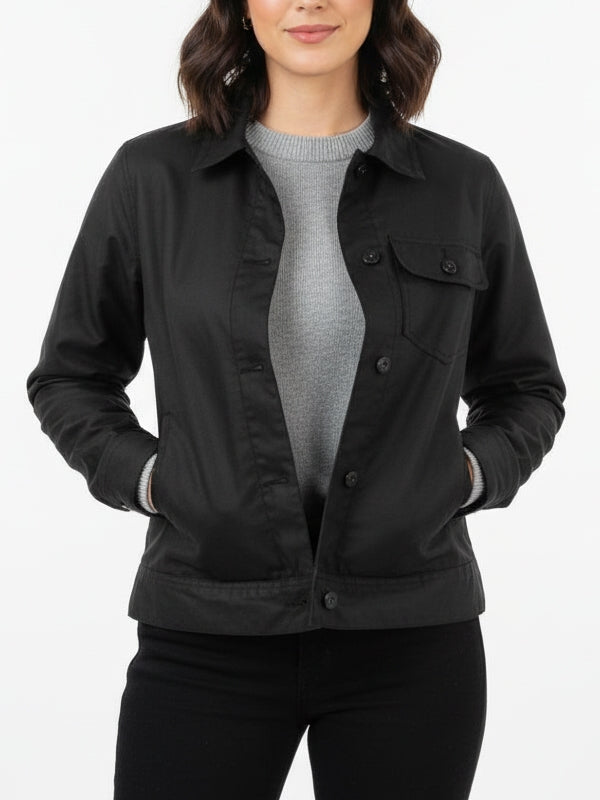 Women's Slim fit Plain Canvas Black Jacket