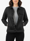 Women's Slim fit Plain Canvas Black Jacket