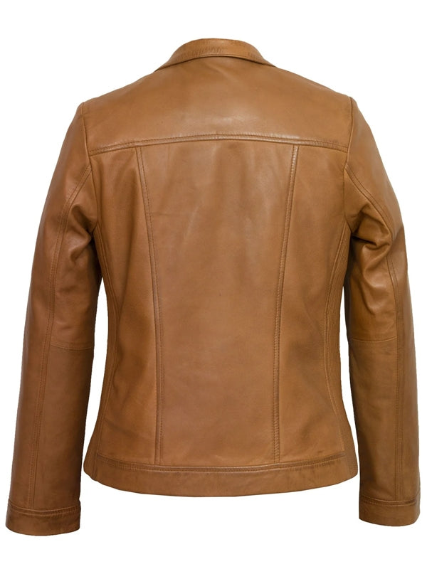 Women’s Biker Camel Brown Leather Jacket - view 2