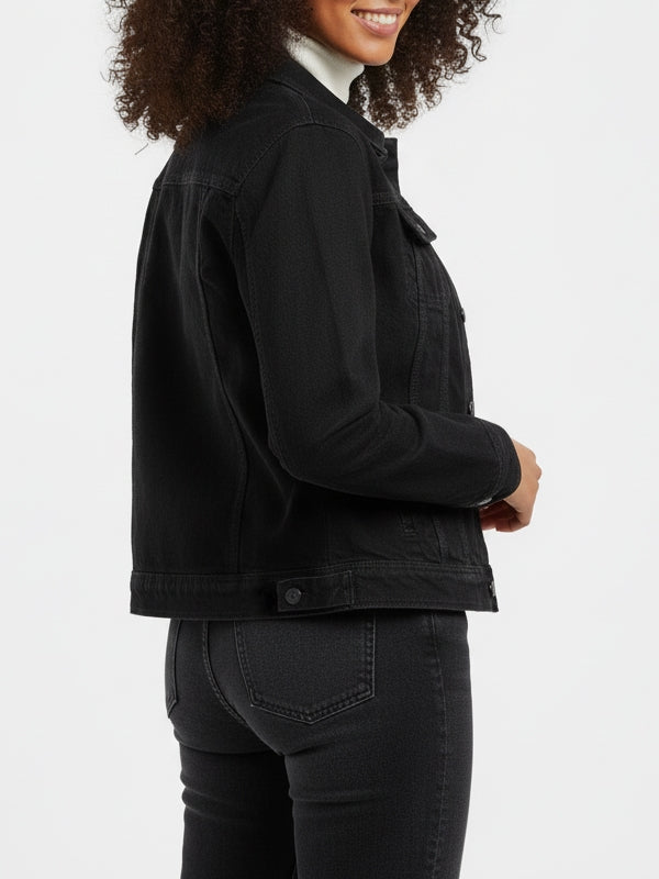 Women's Classic Trucker Black Denim Jacket - view 2