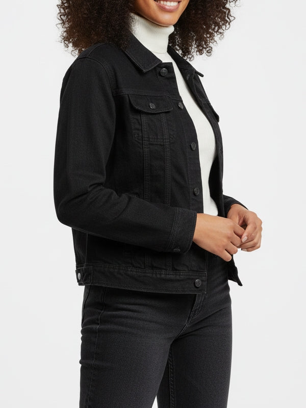 Women's Classic Trucker Black Denim Jacket - view 3