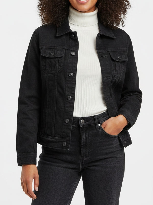 Women's Classic Trucker Black Denim Jacket