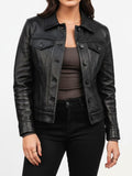 Women's Trucker Black Sheepskin Leather Jacket