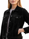 Women's Trucker Black Suede Leather Jacket