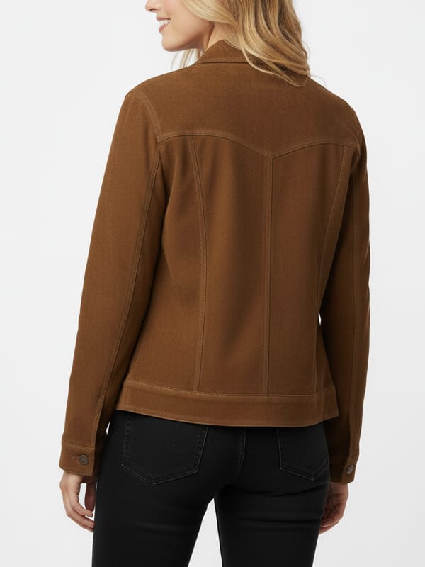Women's Trucker Camel Brown Suede Leather Jacket - view 3