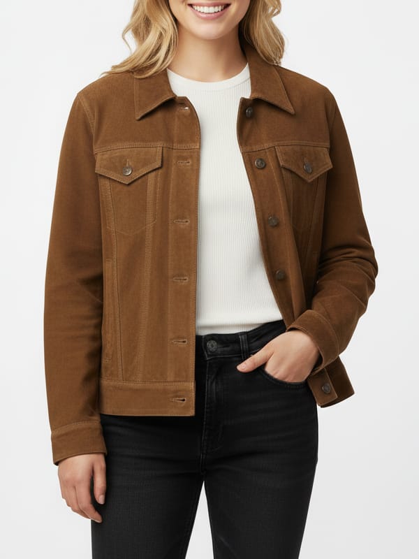 Women's Trucker Camel Brown Suede Leather Jacket