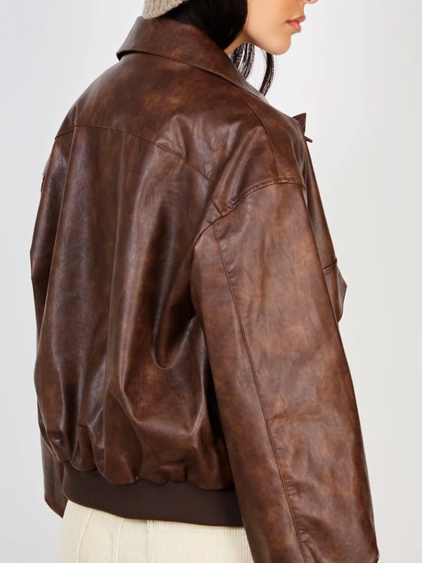Women’s Vintage Oversized Brown Leather Jacket - view 3