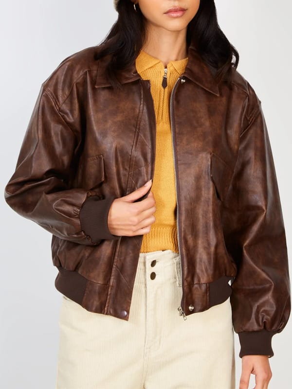 Women’s Vintage Oversized Brown Leather Jacket