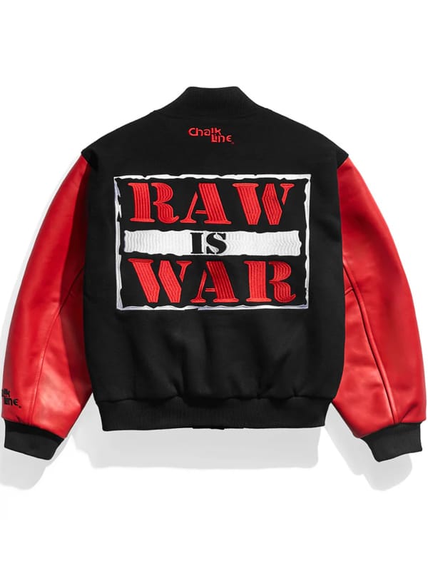 WWE Raw Is War Black & Red Chalk Line Varsity Jacket - view 6