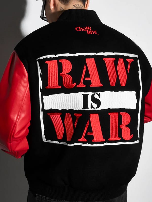 WWE Raw Is War Black & Red Chalk Line Varsity Jacket - view 4
