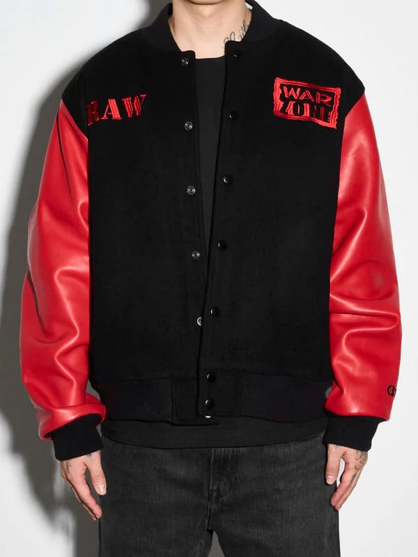 WWE Raw Is War Black & Red Chalk Line Varsity Jacket - view 3