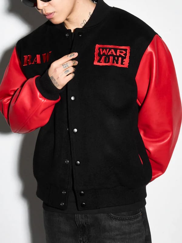 WWE Raw Is War Black & Red Chalk Line Varsity Jacket - view 2