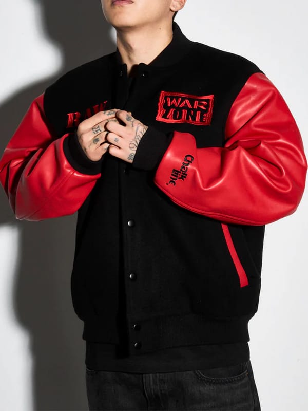 WWE Raw Is War Black & Red Chalk Line Varsity Jacket