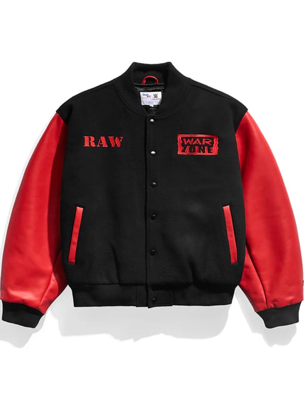 WWE Raw Is War Black & Red Chalk Line Varsity Jacket - view 5